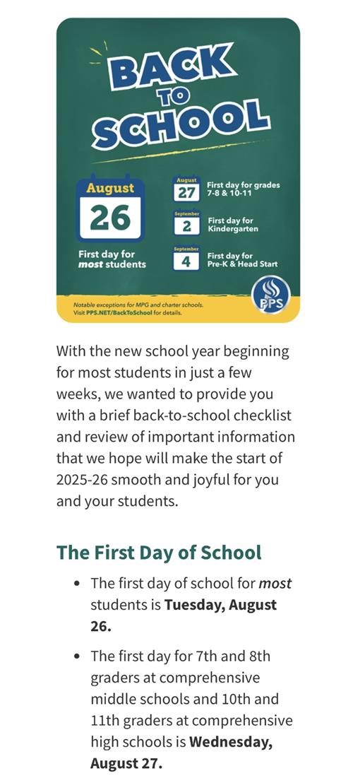 Back to School dates Aug 26th
